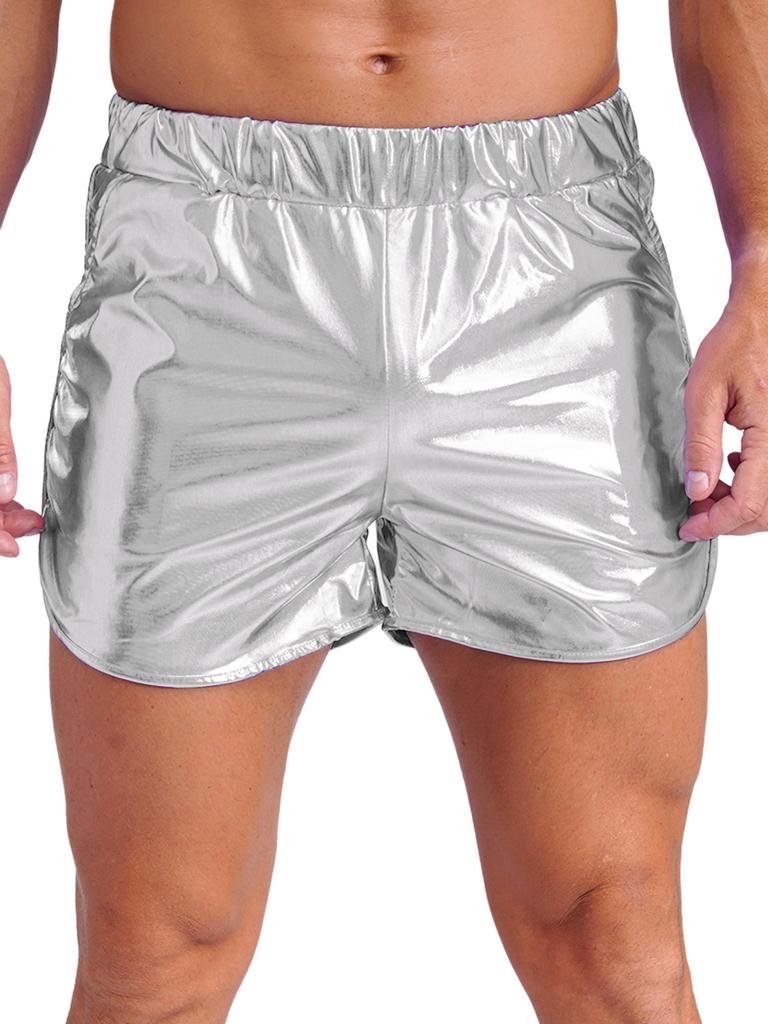 Мужские облегающие шорты с металлическим отливом и боковыми карманами для занятий йогой и мероприятий в ночном клубе
