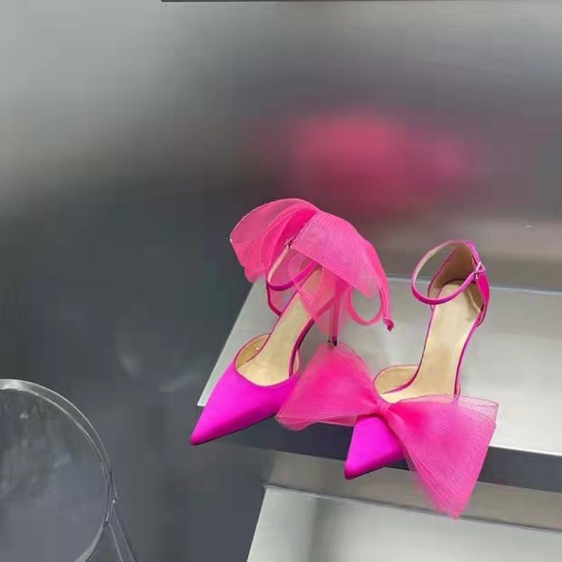 Кружево Большой бант Сатин Женские туфли Элегантные туфли-стилет на высоком каблуке Вечерние выпускные босоножки Весна Лето Свадебная обувь для невесты