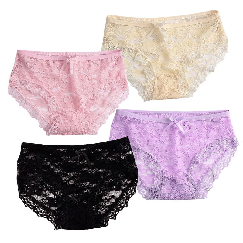 4 шт. женское сексуальное нижнее белье, кружевные дышащие трусы, дышащие сетчатые трусы с кружевной отделкой