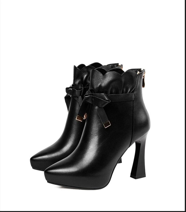 Элегантная женская обувь Супервысокий тонкий каблук Заостренный носок Бант-бабочка весна и осень На улице Теплые офисные ботильоны