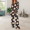 2 Pcs/Set Christmas Women Pajamas Suit Satin Santa Printing Lapel Long Sleeve