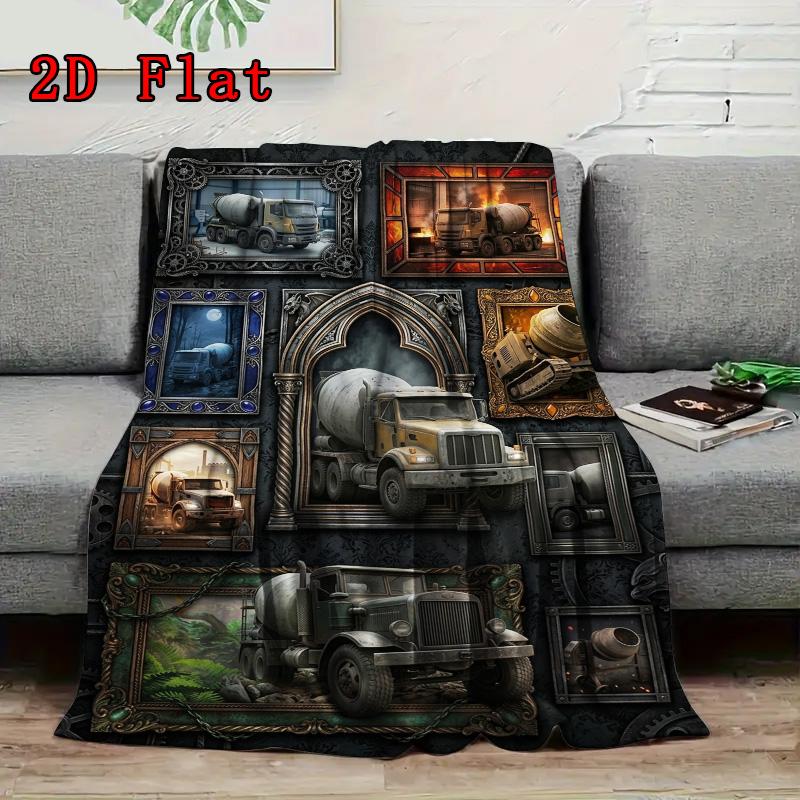 Cement Truck Gallery 2D Flat Pattern Flannel Blanket, High quality All Seasons, Home Decor, Warmth and Comfort, Perfect for Christmas Gifts.