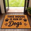 Outdoor Welcome Mat This House Is Run By Dogs Printed Carpet Humorous Pet Slogan Paw Prints for Entrance Front Doorway