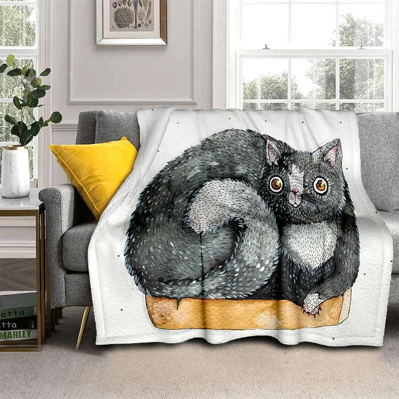 Cartoon Cat Flannel Comfortable Warm Blanket Children'S Gift Fluffy Soft Blanket Sofa Nap Portable Blanket