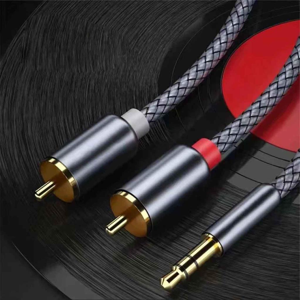 VECASDEN Аудио RCA Вспомогательный Кабель Разъем для Наушников Совместим с Автомобильным MP3 и Ноутбуком Нейлоновая Оплетка Красный и 1М 3.5мм-RCA Кабель, Адаптер 2-Male, Y-Тип