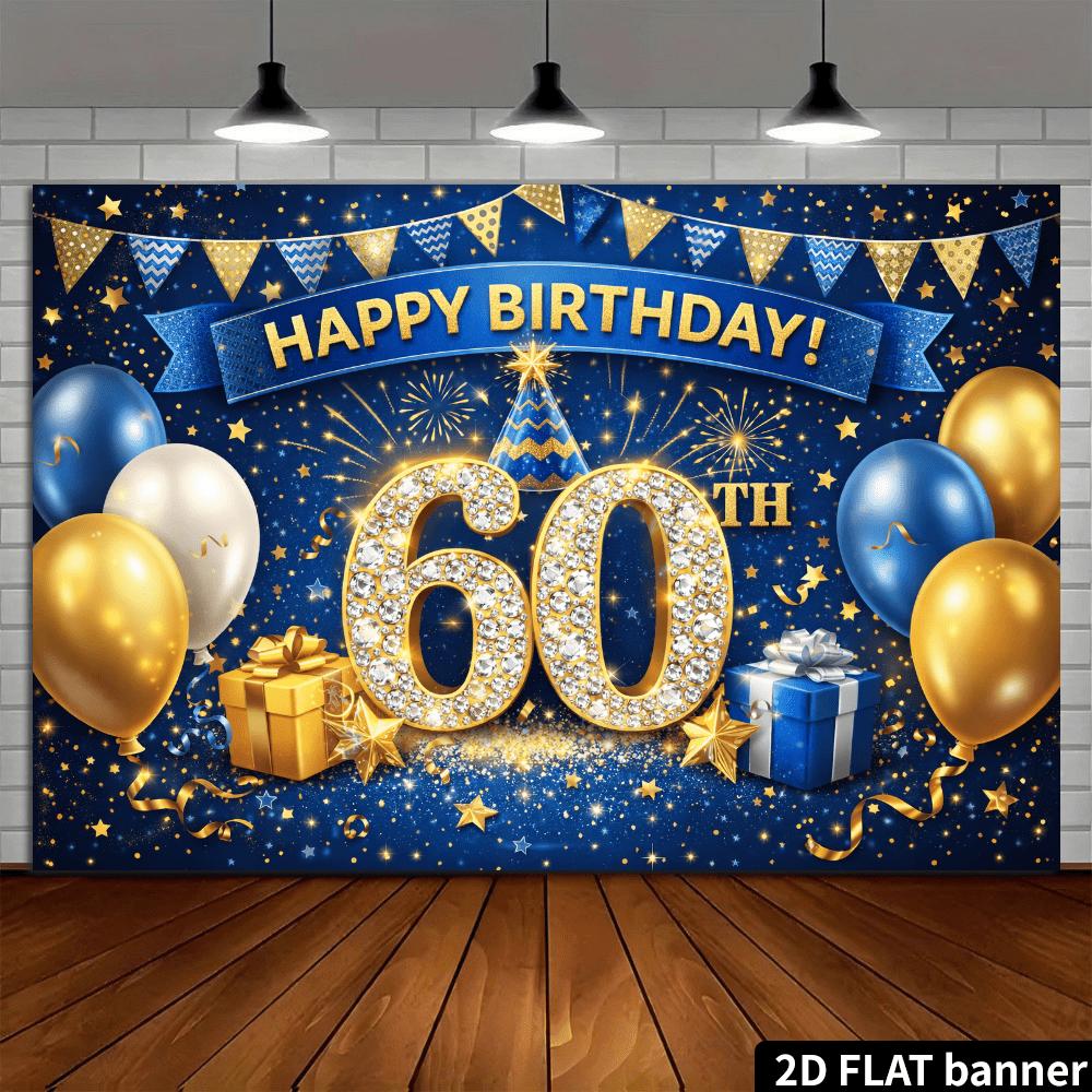 2D plane 60-year-old diamond digital birthday background cloth navy blue starry background with diamond-inlaid numbers 60