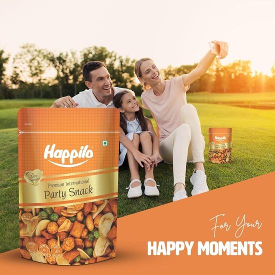 Happilo Premium International Party Snack 90 г, арахис, зеленый горошек, бобы, подавать на вечеринках, семейных посиделках или в качестве удобного варианта