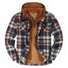 Men's Quilted Lined Button Down Plaid Shirt Add Velvet To Keep Warm Jacket With Hood