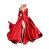 Sexy Deep V-Neck Maxi Dress for Women Sheer Lace Long Sleeve High Split Cocktail Party Dress Formal Evening Gown
