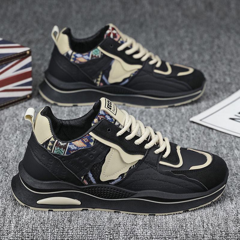 Fashion Popular Man's Pu Leather Sneakers Spring Autumn Lace-up Fabric Platform Casual Shoes Loafers Fashion Breathable Vulcanized Shoes