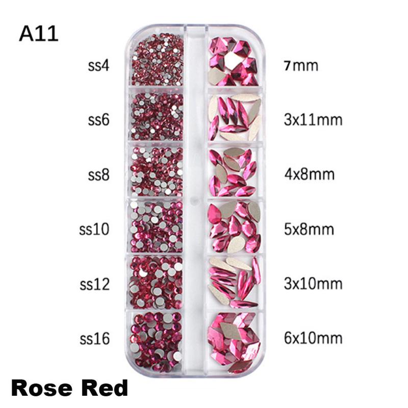 12-Grid 3D Nail Art Rhinestones Set Super-Shiny Flatback Adhesive Rhinestones for DIY Decorative Nail Art Multiple Shapes