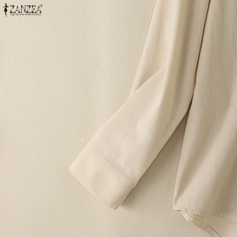 ZANZEA Женская повседневная однотонная блузка с отложным воротником и длинным рукавом