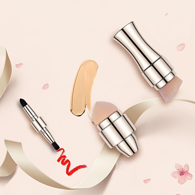 Four-In-One Dual-Head Multi-Use Makeup Brush With 4 Brush Heads, Suitable For Eye Makeup, Lip Makeup, Foundation, And Powder Application. The Gold