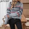 BITCED Jacquard Autumn/Winter Pullover with Half-High Neck Women's Casual Long-Sleeved Knitted Top