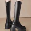 2024 Модные женские сапоги из мягкой кожи, высокие сапоги до колена, женские туфли на молнии с квадратным каблуком, осенне-зимние рыцарские сапоги