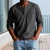 Мужская футболка с круглым вырезом, воротником на пуговицах, длинным рукавом, с передним карманом, однотонная облегающая повседневная футболка