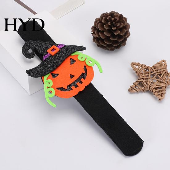 Felt Slap Bands Halloween Glitter Bracelet, Cartoon Pumpkin Skull Cat Spider Decorative Bracelets Snap Band, Party Favors for Kids Adults Wristbands