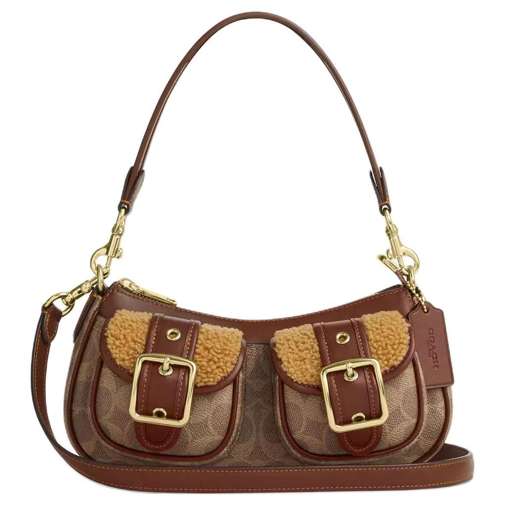 COACH Ashton Coated Canvas With Wool And Leather Crossbody One Shoulder Handbag Medium Women's Tan CCZ24-IMYMX