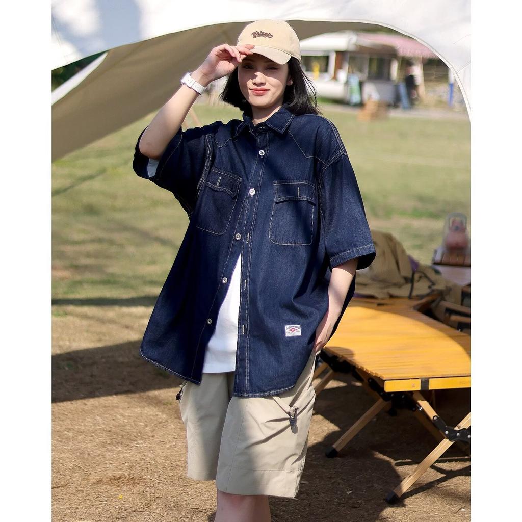 Japanese Retro Fashion Brand Summer Loose Denim Short Sleeved Shirt Artistic Youth Workwear Shirt Men'S And Women'S Layered Jacket