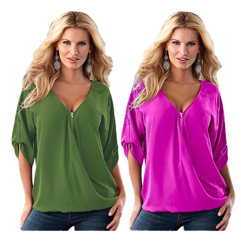 Elegant Chiffon Blouse For Women Summer Loose Fit Pullover Top In Solid Colors