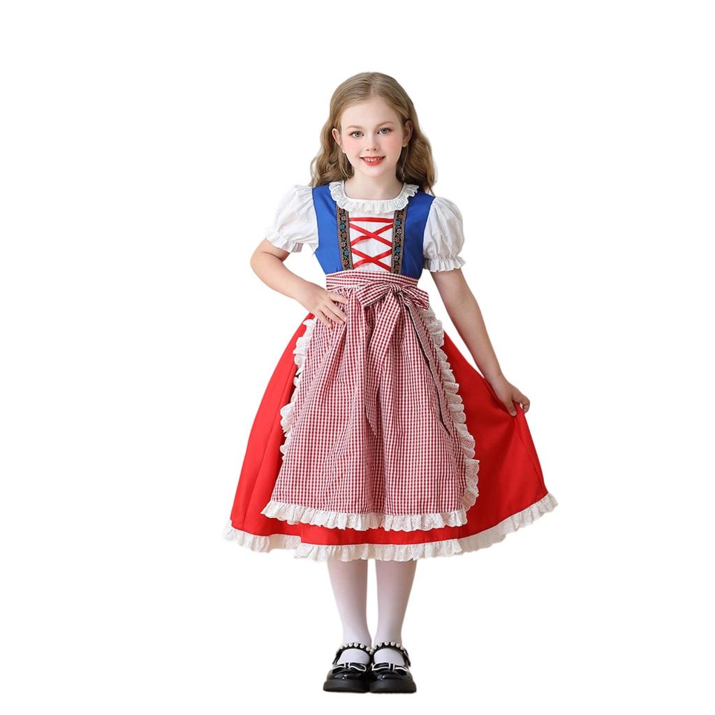 Girls Traditional Costume with Lace Trimmed Dress for Festivals and Themed Events Cosplay Outfit
