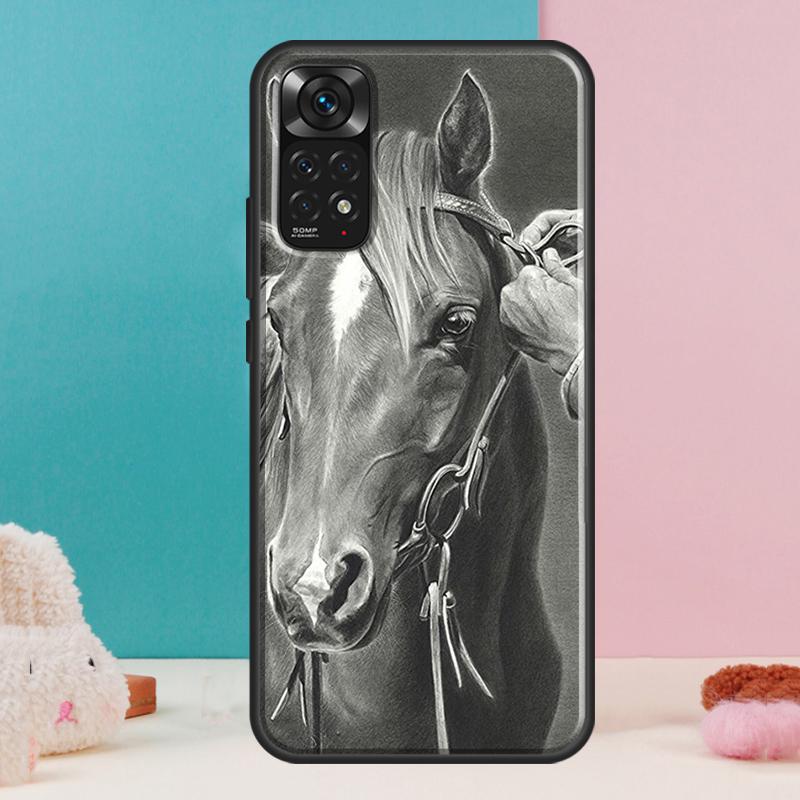Чехол-скетч с лошадью для Xiaomi Redmi Note 14 13 12 Pro 11 9 10 9S 10S 11S 12S Redmi 14C 13C 10C 12C