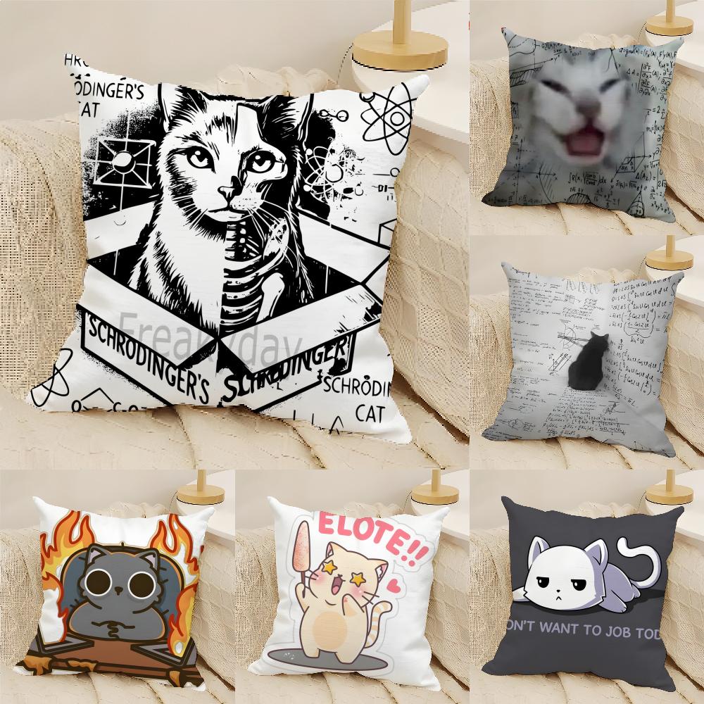 Funny Cat Thinking Network Pattern Pillow Case Cotton Linen Fabric Square Zipper Pillowcase Home Decorative Living Room