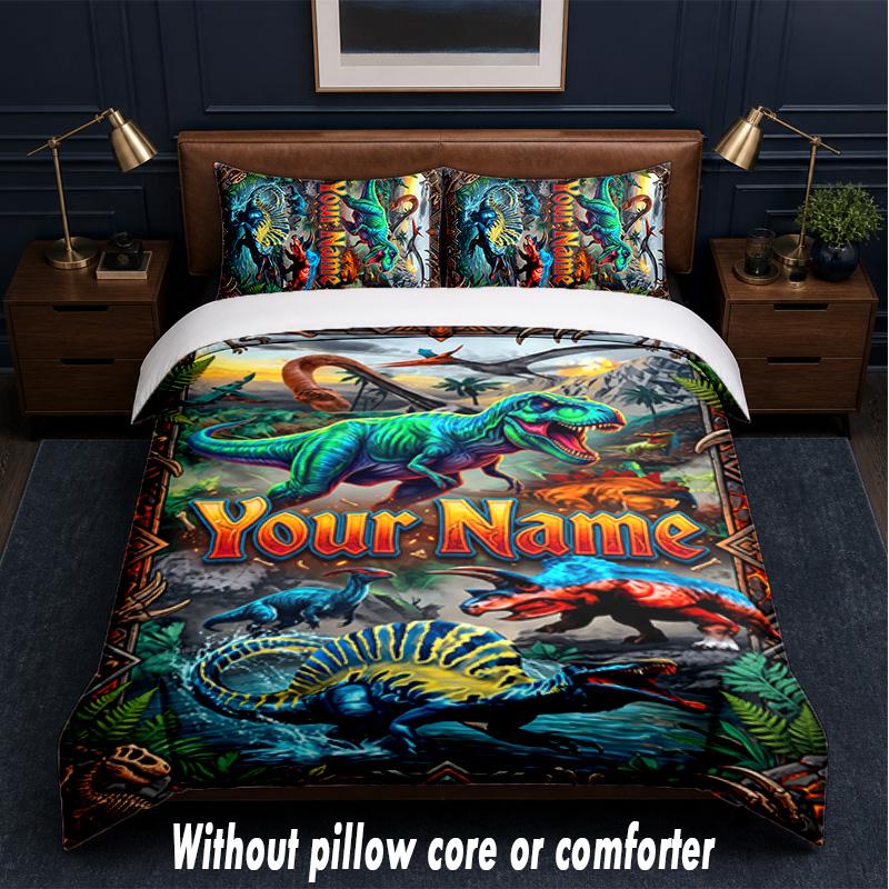 Dinosaur Theme Custom Text Or Name 3Pcs Bedding Set,1 Flat Sheet & 2 Pillowcases Personalized Home Bedding