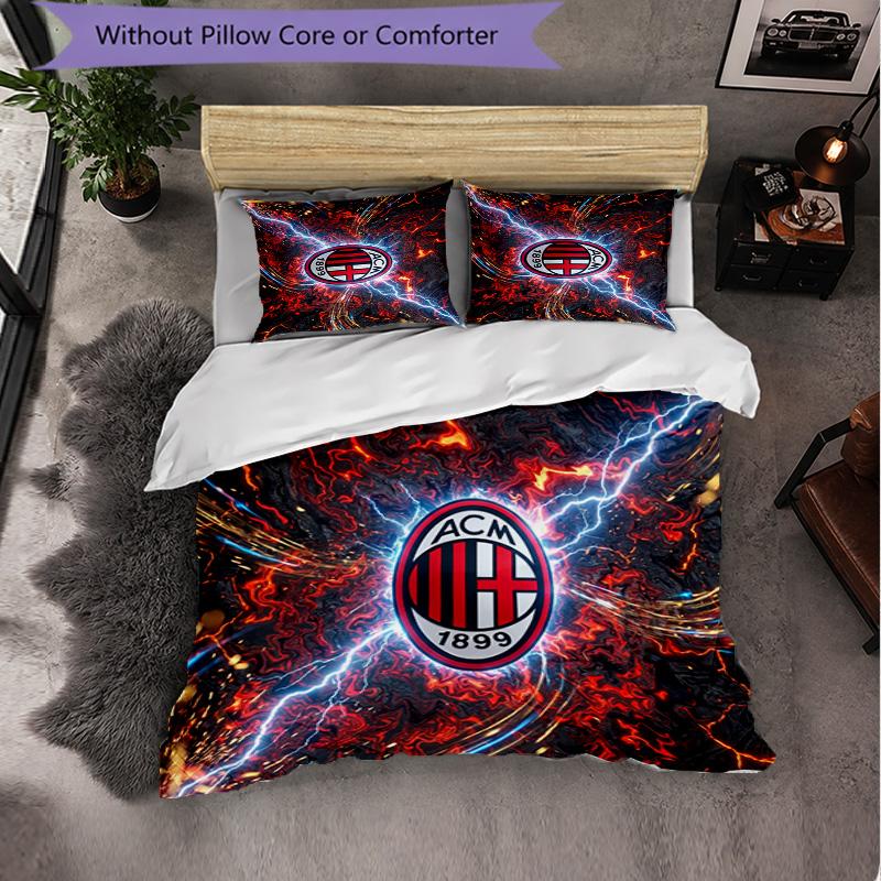 AC Milan Pattern 3?Pieces Bedding Set Soft Microfiber Duvet Cover with Pillow Cases for Bedroom