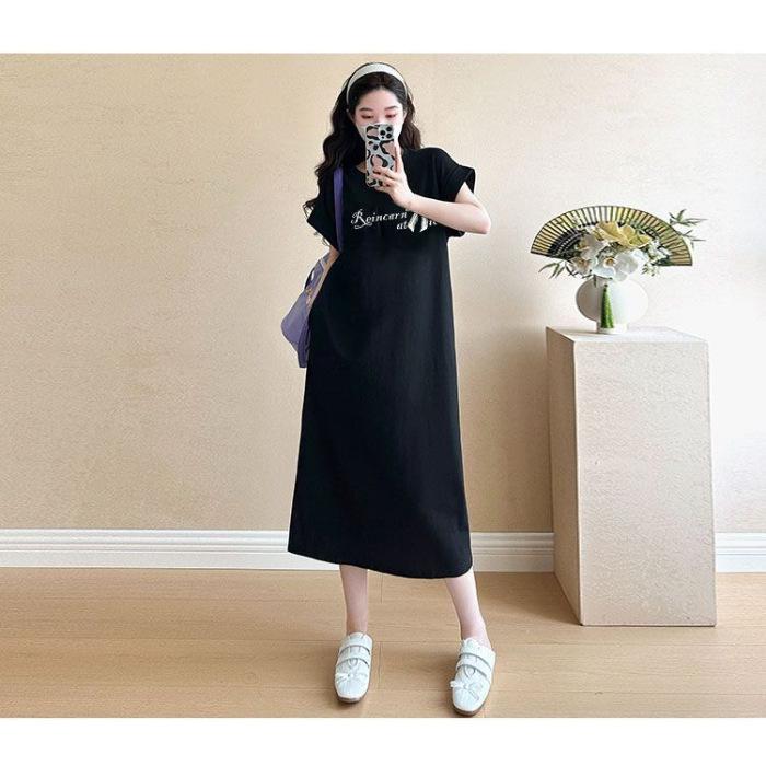 Юбка-футболка с короткими рукавами для женщин, летняя длинная юбка, которая закрывает живот и делает фигуру стройнее, повседневное платье длиной выше колена в стиле ниши