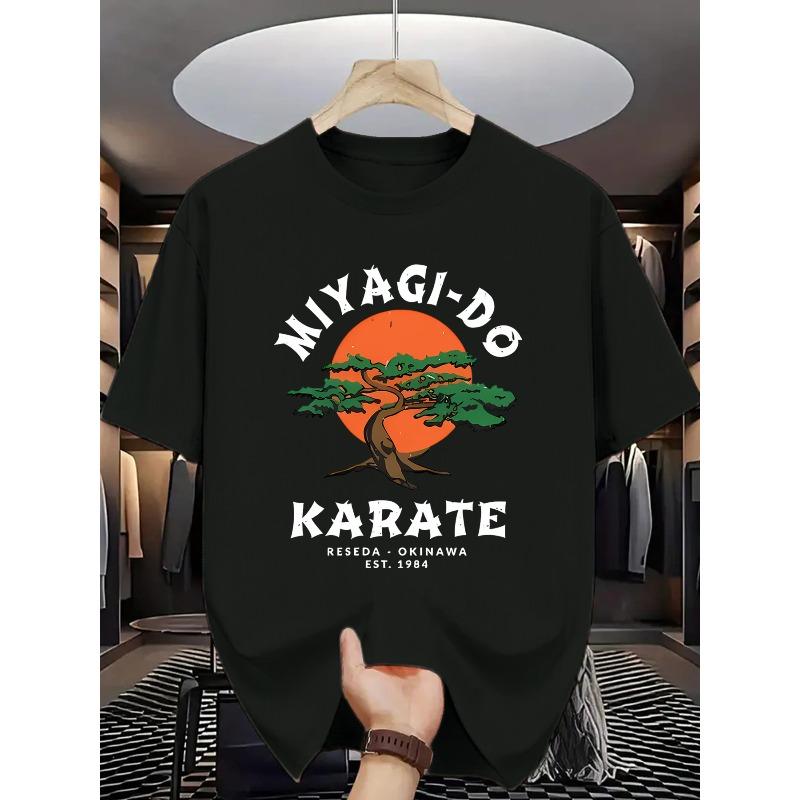 Европейские размеры Miyagi-Do Karate Reseda - Окинава Основано в 1984 г. Мужская футболка с круглым вырезом, с винтажным дизайном в стиле культуры боевых искусств
