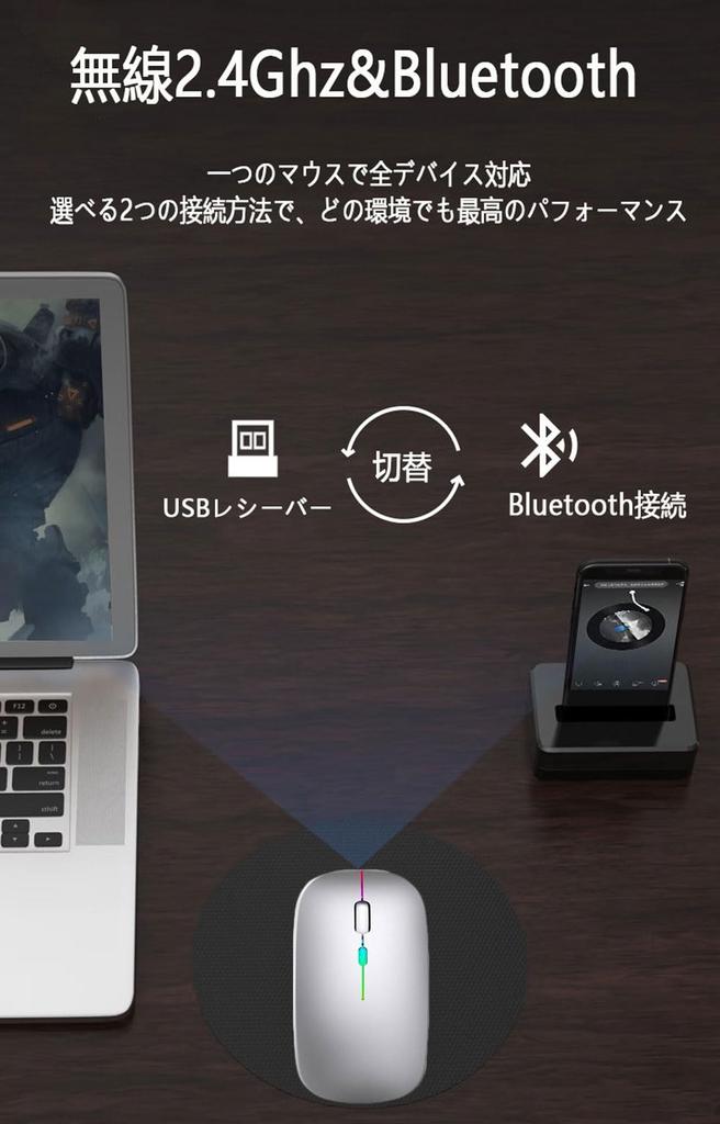 Беспроводная мышь Перезаряжаемая Высокая Высокая Тихая DPI Легко Легко Совместимая с и MacBook [7-цветная подсветка, Ультратонкая и Type-C] Bluetooth, Точность,