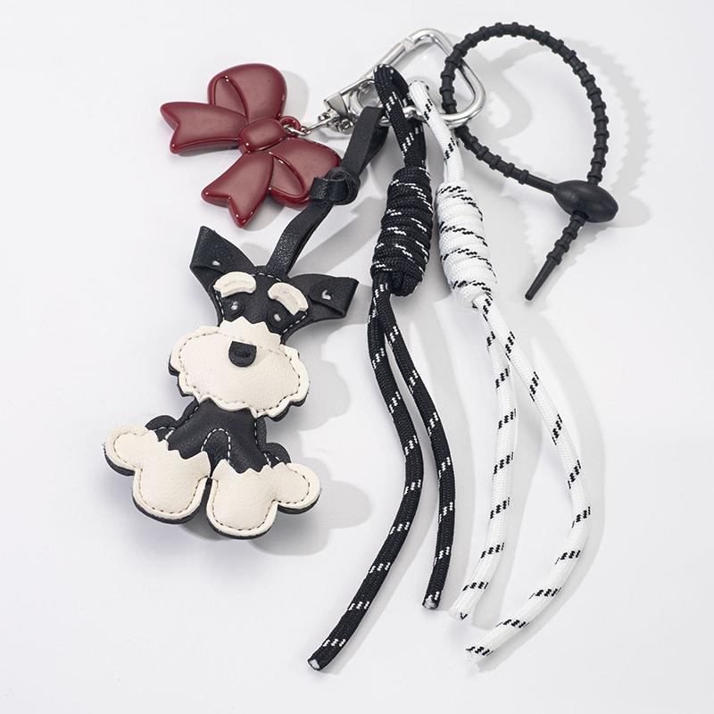 Women Cute Animal Schnauzer PU Leather Puppy Backpack Pendant Woven Rope Backpack Hanging Pendant Bags Accessories