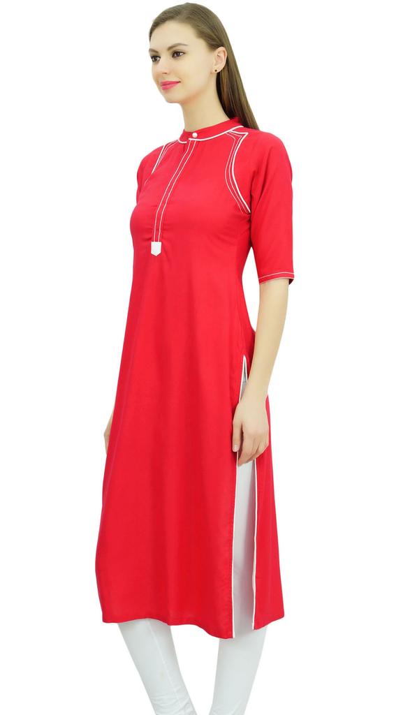 Phagun Mandarin Collar Kurti For Womens Ethnic India Tunic Top Ladies Rayon