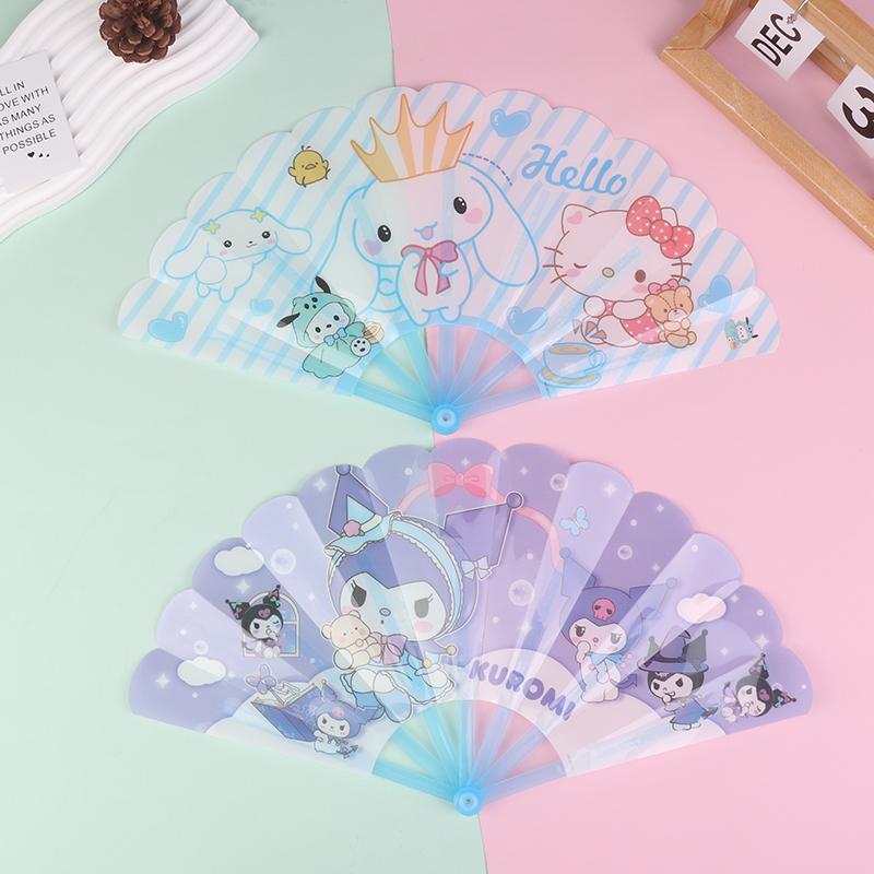 Милый мультфильм аниме Sanrio Kuromi My Melody Cinnamoroll Seven Fold Fan Портативный летний складной веер Подарки для детей и студентов