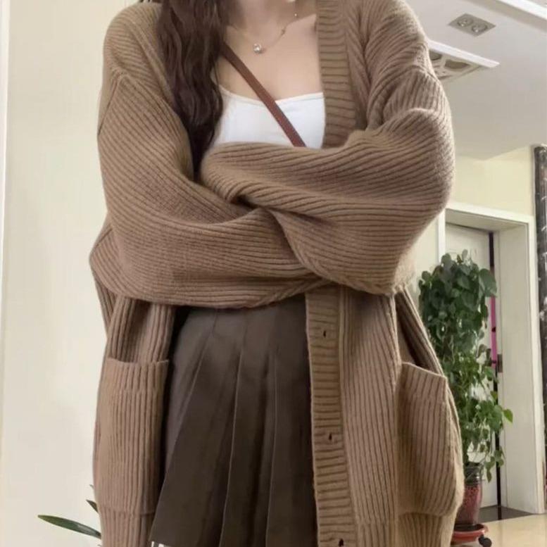 Korean Style Retro Knit Sweater Women's Loose Cardigan Coat