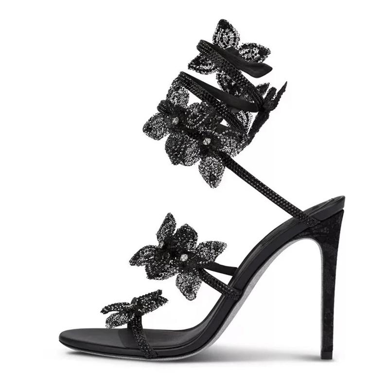 Liyke Модный дизайн Кристалл Цветы Ремешок на щиколотке Золотые босоножки Женские сексуальные Открытые Носки Стразы Высокие Каблуки Свадебные Банкетные Туфли