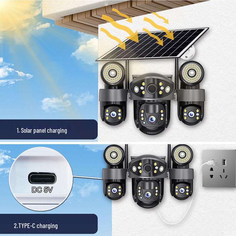V380Pro 4G Солнечная HD Наружная Камера с WiFi и Трехэкранным Удаленным Голосовым Управлением