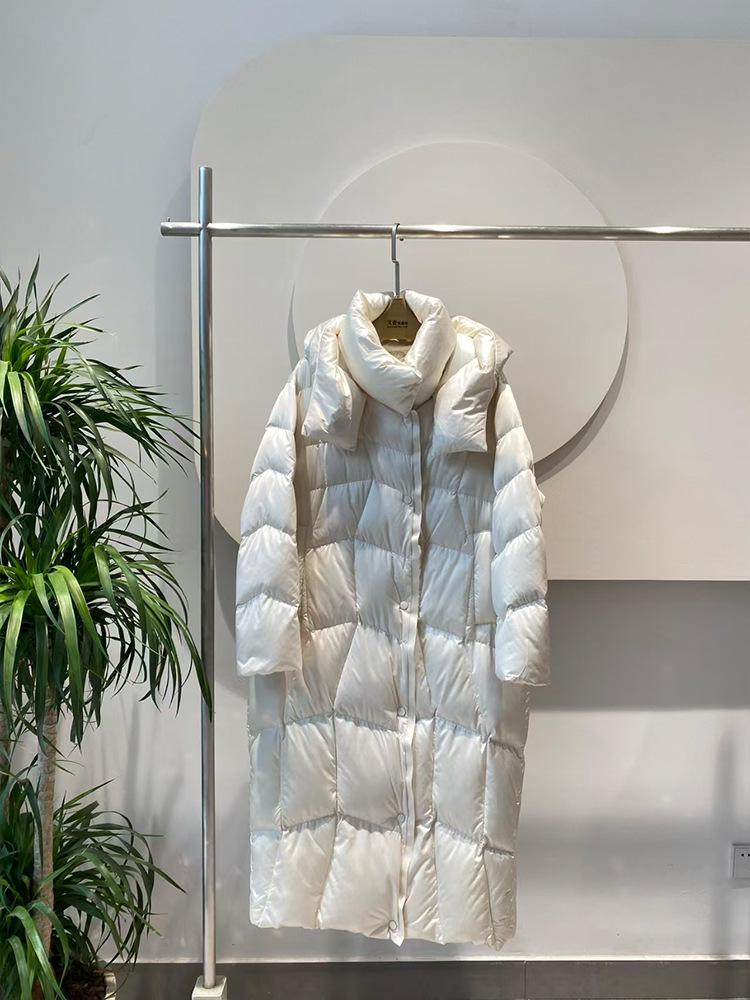 Женское модное белое пуховое пальто с капюшоном - Теплая, свободная зимняя верхняя одежда