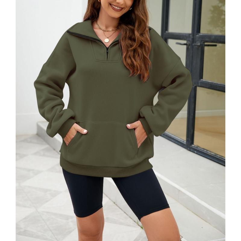 Осенне-зимняя однотонная женская свободная толстовка с воротником-стойкой на молнии