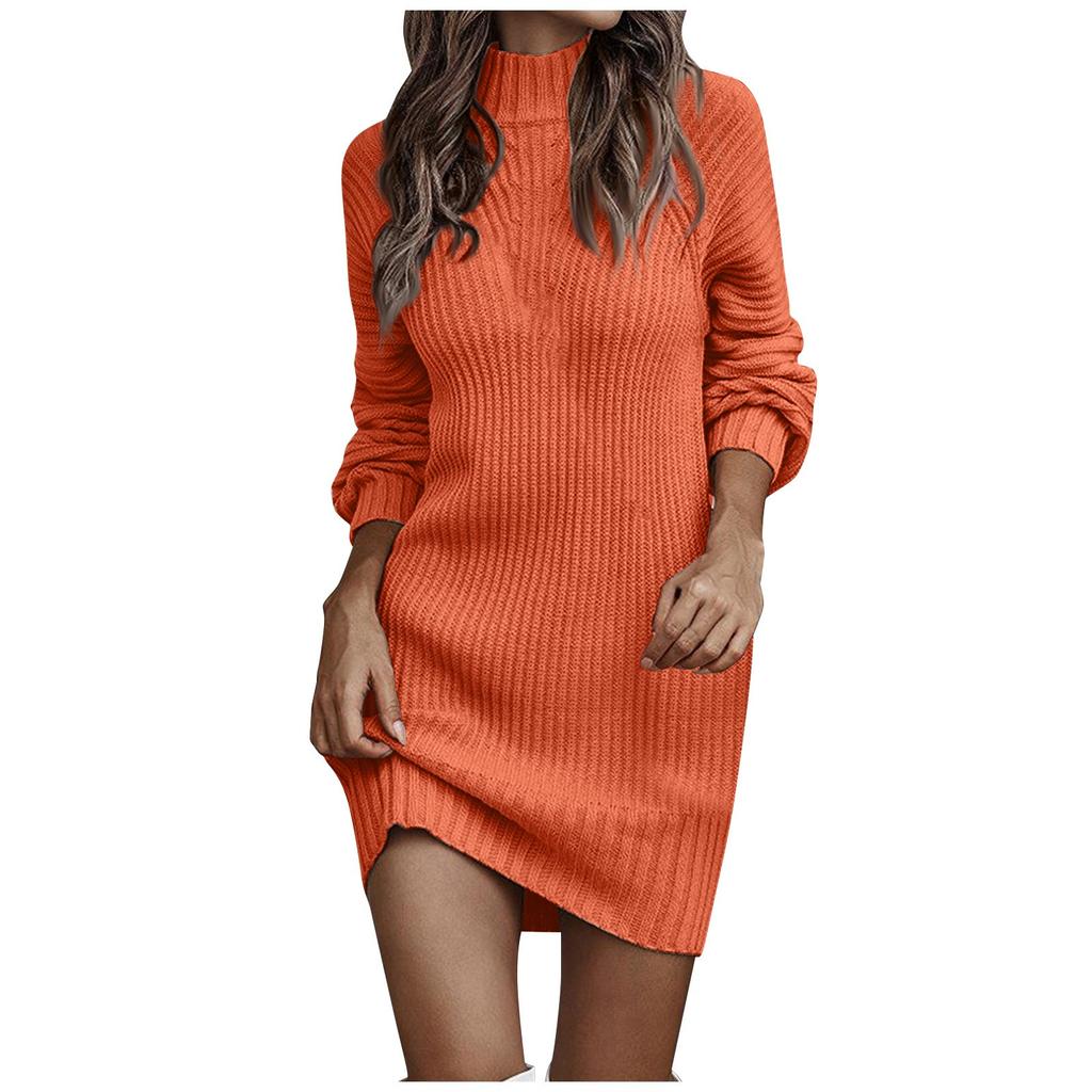 Женское трикотажное платье Водолазка Зимнее платье-свитер Трикотажные платья Простое длинное шерстяное платье миди