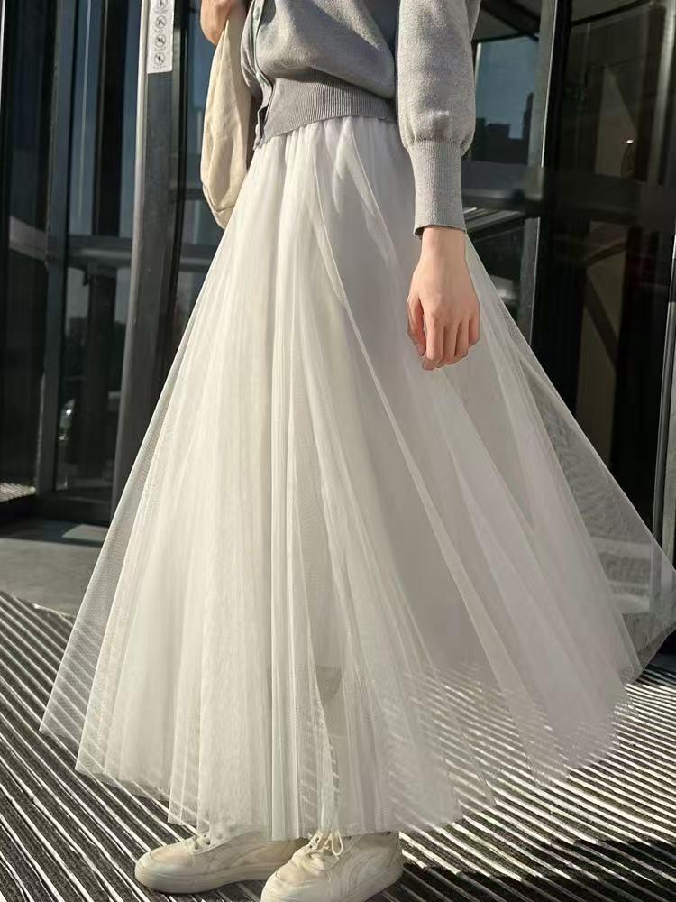 Women's 720° High Waist Pleated A-line Skirt - Mid-length, Mesh, Versatile for Dance or Casual Wear