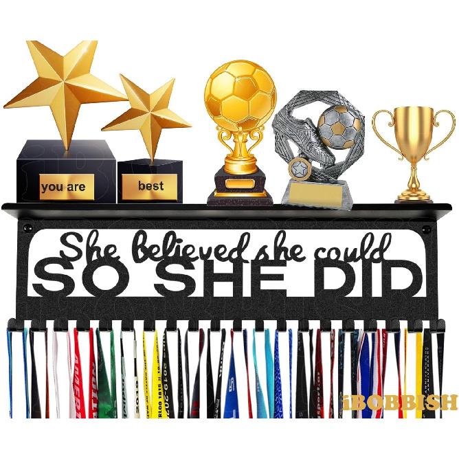 Non-Slip Medal Hanger Display Trophy Shelf,Medal Hanger Display for Wall with 16inchL,Race Medal Display Upgraded Medal Holder Display for