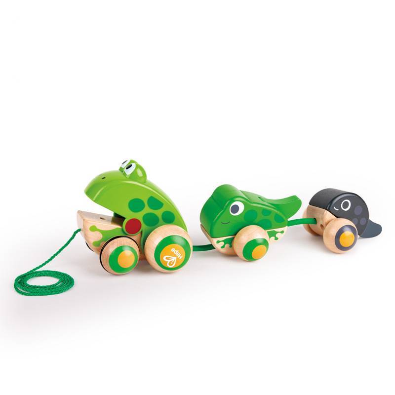 Wooden Pull Toy Frog Family For Toddlers Kids Baby Boys Girls Learning Active Play