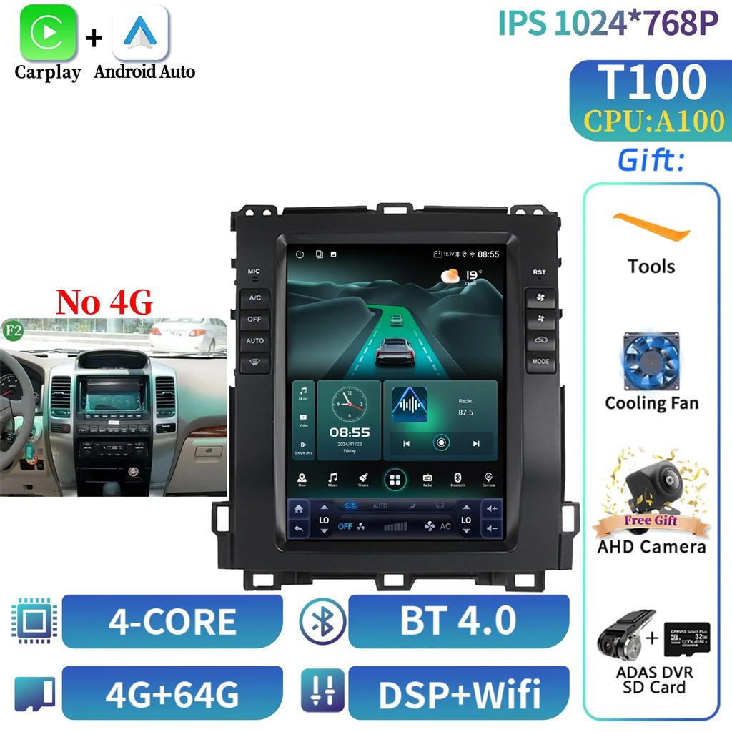 10.4"Для Prado 120 Lexus GX470 Для Toyota Land Cruiser 2002-2009 Android Навигация CarPlay Автомобильное радио Мультимедиа Экран Стерео