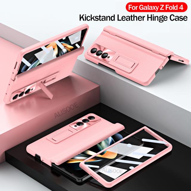 Со стеклом переднего экрана для Samsung Z Fold 4, кожаный чехол-держатель на петлях для Samsung Galaxy Z Fold 4, 5g, чехол-подставка