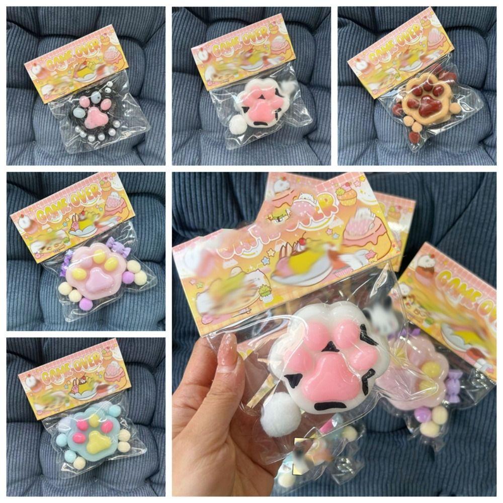 Plush Ball Cartoon Fidget Toy Sensory Toy Pinch Decompression Toy Cute Cat Paw Squeeze Toy Kid