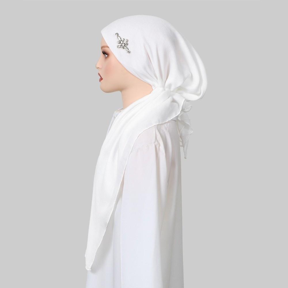 Soft Rhinestone Hijab Hat Cotton Linen Head Wrap Cap Prayer Solid Color Headscarf Eid
