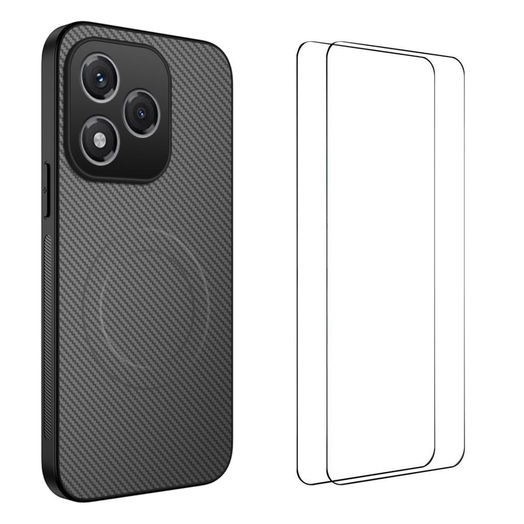 For Honor 400 Lite 5G Magnetic Case WANLONFENG TQ1 Series Carbon Fiber Texture PC TPU Phone Cover with 2Pcs Screen Films