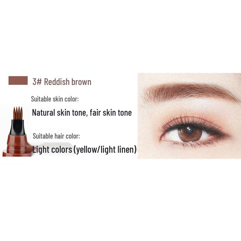 Bilingual Four-Prong Liquid Eyebrow Pen - Micro-Carved Korean Style, Long-Lasting, Sweatproof & Waterproof.
